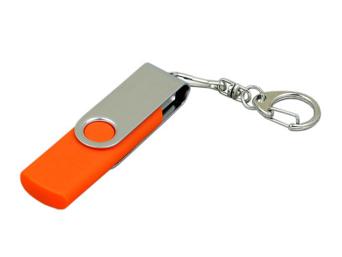 Флешка с  поворотным механизмом, c дополнительным разъемом Micro USB, 32 Гб, оранжевый