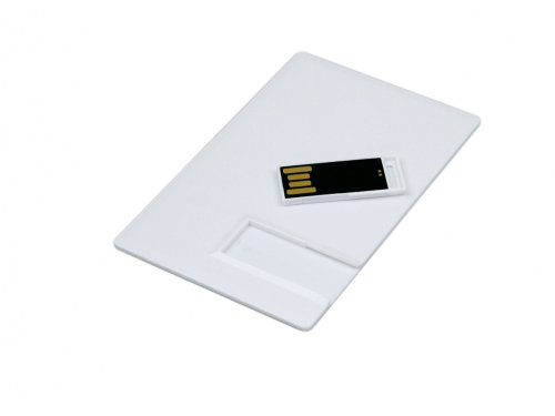USB-флешка на 16 Гб в виде пластиковой карты с полностью выдвижным чипом, белый