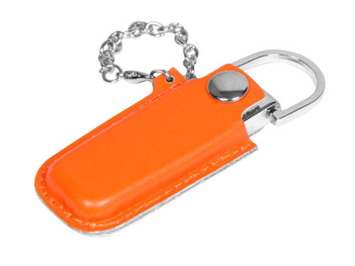 Флешка в массивном корпусе с кожаным чехлом, 8 Гб, оранжевый