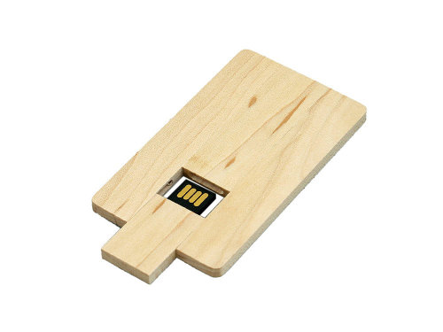 Флешка в виде деревянной карточки с выдвижным механизмом, 8 Гб, натуральный