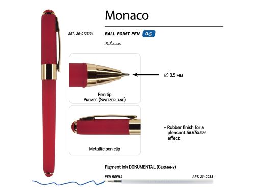 Ручка пластиковая шариковая Monaco, 0,5мм, синие чернила, красный
