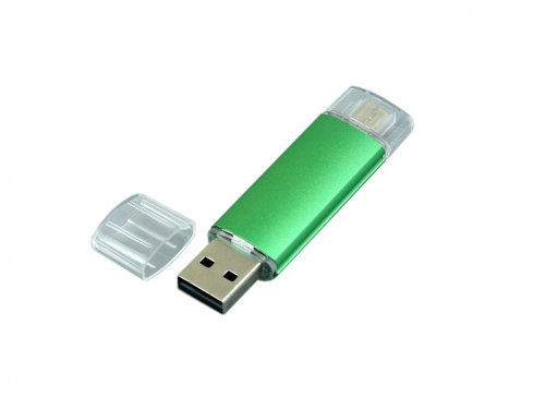 USB-флешка на 32 Гб.c дополнительным разъемом Micro USB, зеленый