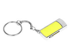 Флешка прямоугольной формы, выдвижной механизм с мини чипом, 16 Гб, желтый/серебристый
