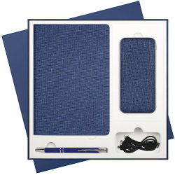 Подарочный набор Tweed, синий (ежедневник, ручка, аккумулятор)